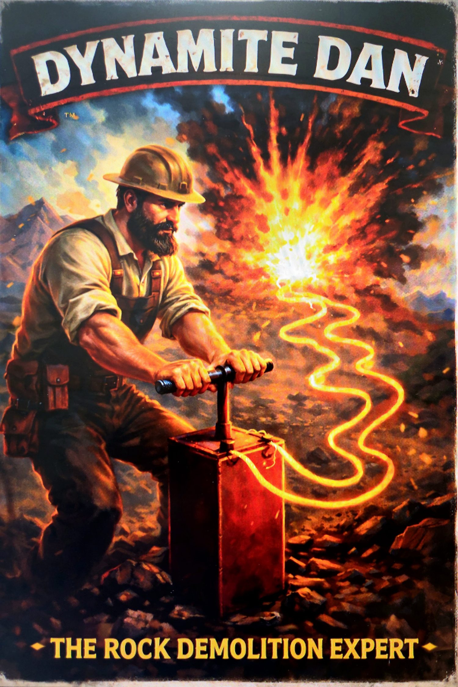 Dynamite Dan, the rock demolition expert, detonating a controlled rock blast